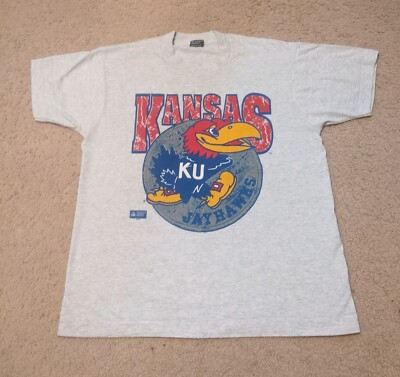 Kansas Jayhawks L Fruit Of The Loom Gray & White Cotton & Polyester Tee Shirt 