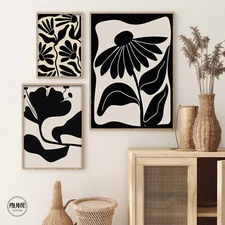 Set of 3 Maximalist Botanical wall art  - Floral Neutral colors illustration