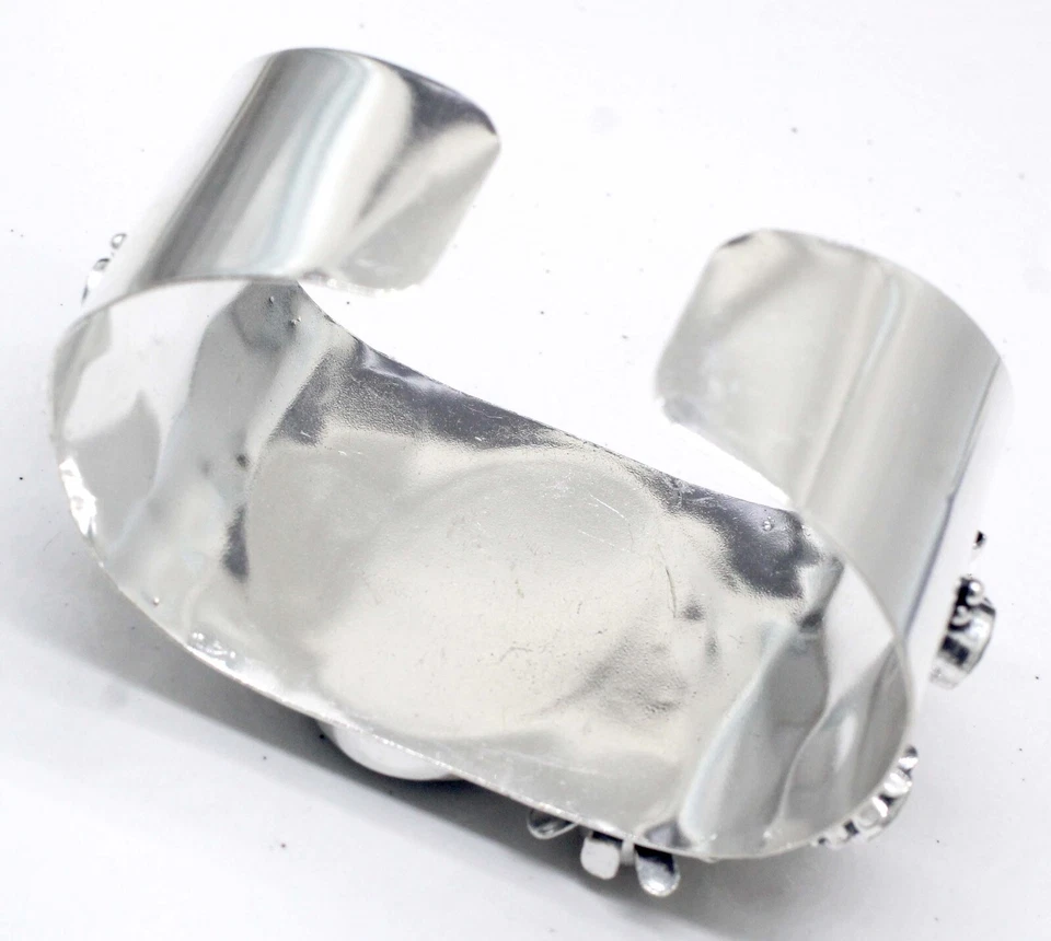 925 Sterling Silver Malachite & Chrome Gemstone Jewelry Cuff Bracelet Size-ADJ - Image 2 of 4