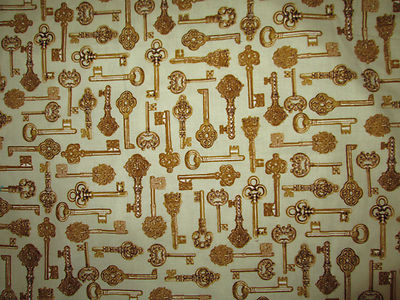 KEYS VINTAGE KEY GOLD VARIETY COTTON FABRIC FQ