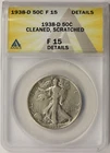 1938-D Walking Liberty Silver Half Dollar 50C Fine F 15 Details ANACS