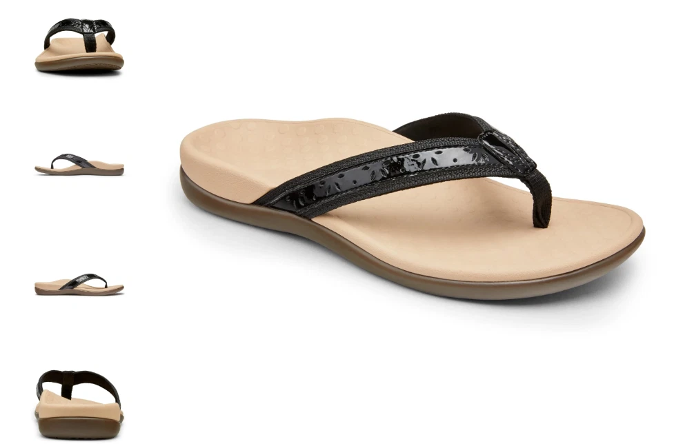 Vionic Tide Casandra Black Leather Sandal Flip Flop Women's US sizes 5-12 NEW!!!