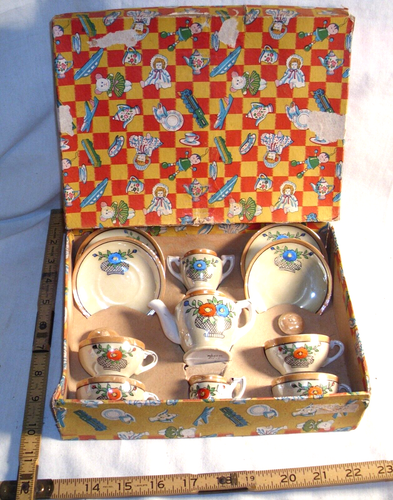 HOSTESS TEA SET 1930s PORCELAIN LUSTERWARE CHILD'S SET BOXED