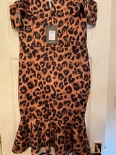 Pretty little thing cold shoulder animal print fish tail  midi dress.size