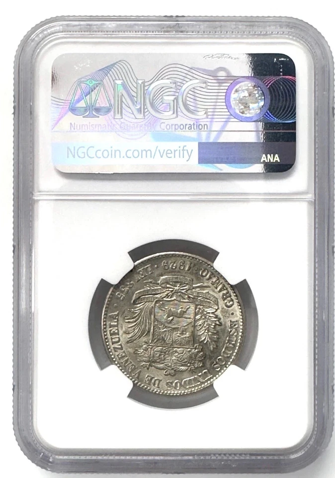 Venezuela 1929 Silver Coin 2 Bolivares Philadelphia Mint MS63 NGC 🇻🇪🐉 - Image 2 of 2
