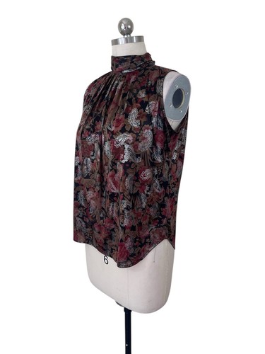Dressbarn Y2K Bluse Damen L-XL schwarz Stehkragen Paisley ärmellos Whimsigoth - Bild 2 von 8