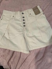 Madewell '90s Jean Short, Off White Denim, Pleated Button Front, S 29