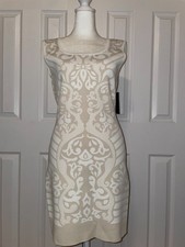 NWT Guess Sleeveless Nude & Ivory Jacquard Bodycon Dress Size 8