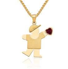 14K Solid Yellow Gold Boy CZ Necklace