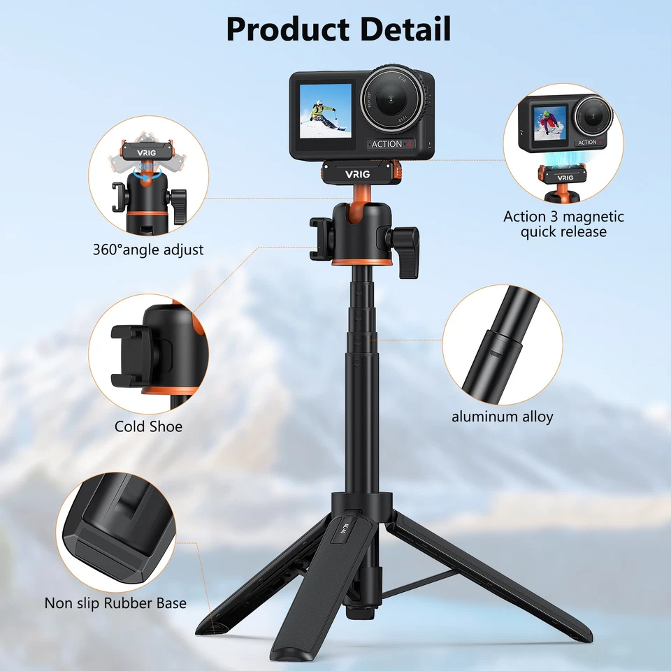 VRIG AC-40 Portable Selfie Stick Handheld Tripod Stand For DJI Action 5/4/3/2 - Image 4 of 4