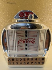 Coca-Cola Chrome Jukebox Style Coin Bank Soda Theme Silver Red White