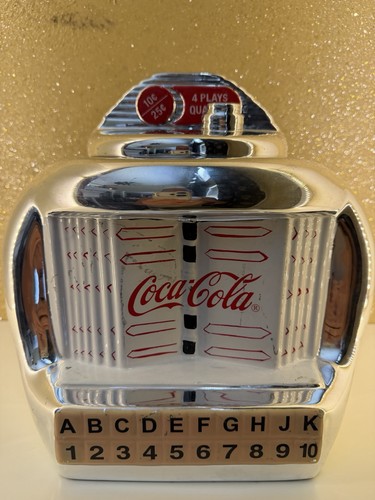 Coca-Cola Chrome Jukebox Style Coin Bank Soda Theme Silver Red White