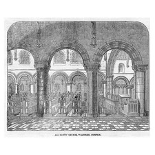 WALSOKEN All Saints Church Interior, Norfolk - Antique Print 1858