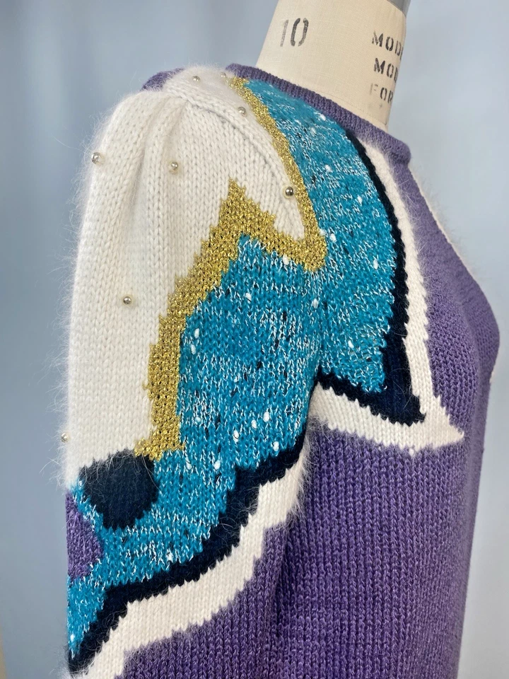 复古毛衣尺寸小号紫色色块 80 年代 90 年代 MAURADA Angora — 第 3/4 张图片