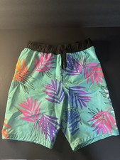 Hurley 7/8 116-132 CM 6-10 YRS Cyan Boys Swim Trunks Neon Leaf Natural Design