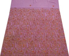 Sushila Vintage Purple Sari Remnant Scrap Pure Silk Embroidered Craft Fabric