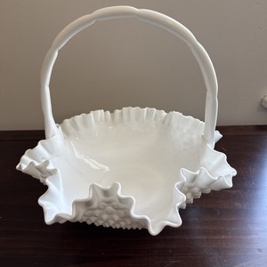 Fenton Hobnail Milk Glass Basket | eBay