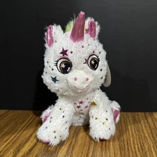 Hug Fun White Unicorn w Confetti Stars Doll Gen Plush 7" Stuffed Animal Toy B61