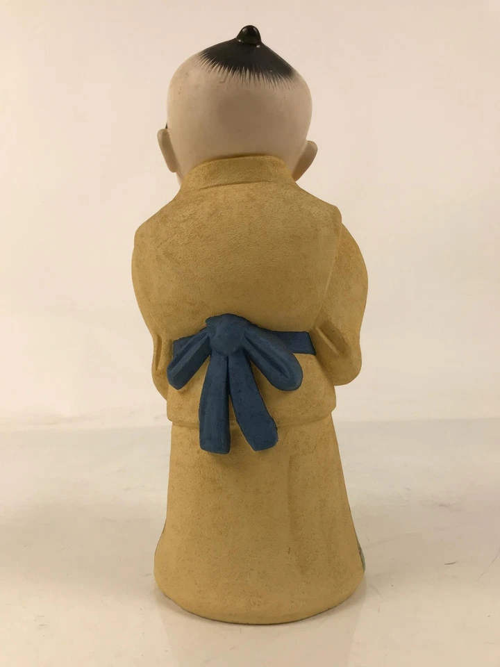 Japanese Man Petting Dog Clay Doll Vtg Ningyo Figurine Kimono Yellow ST43 - Image 4 of 4