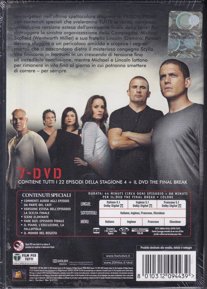Prison Break Stagione 4 DVD Quattro Quarta Nuovo Sigillato - Immagine 2 di 2
