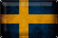 Schild Blech 30X20Cm - Made In Germany - Flagge Schweden Fahne Metall Deko Blech