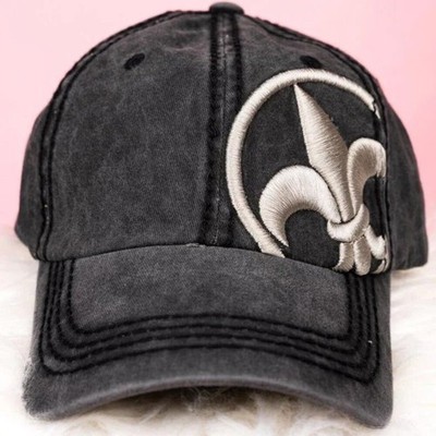 KBETHOS Black ''Fleur de Lis'' Embroidered Distressed Ball Cap Hat NWT