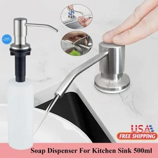 Kitchen Sink Soap Dispenser Brushed Nickel With 17 OZ Large Soap Bottle Pump