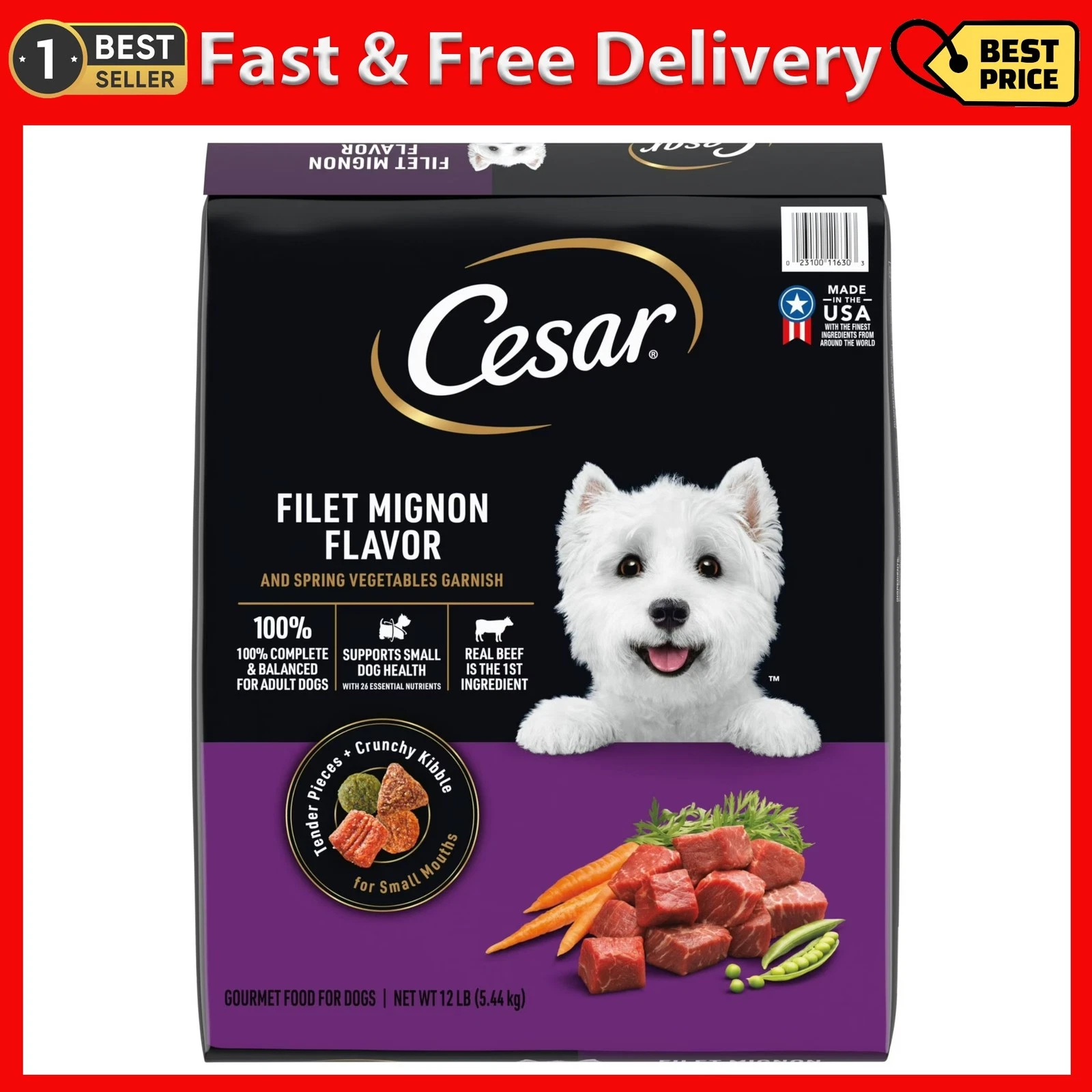 Cesar Filet Mignon Flavor and Spring Vegetables Dry Dog Food, 12 Lb Bag