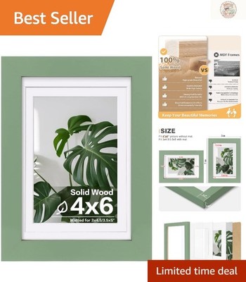 Elegant Green 4x6 Solid Wood Picture Frame with Plexiglass for Home Display