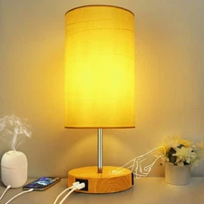 HiBay 17.75" Touch Bedside Table Lamp with USB Charging Ports & AC Outlet, Fa...