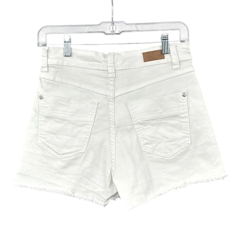 Elan White Distressed High Waisted Frayed Hem Denim Shorts Womens Small - Image 2 of 4