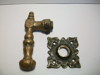 Antique Ornate Brass Heavy Door Lever Handle & Backplate Architectural Salvage