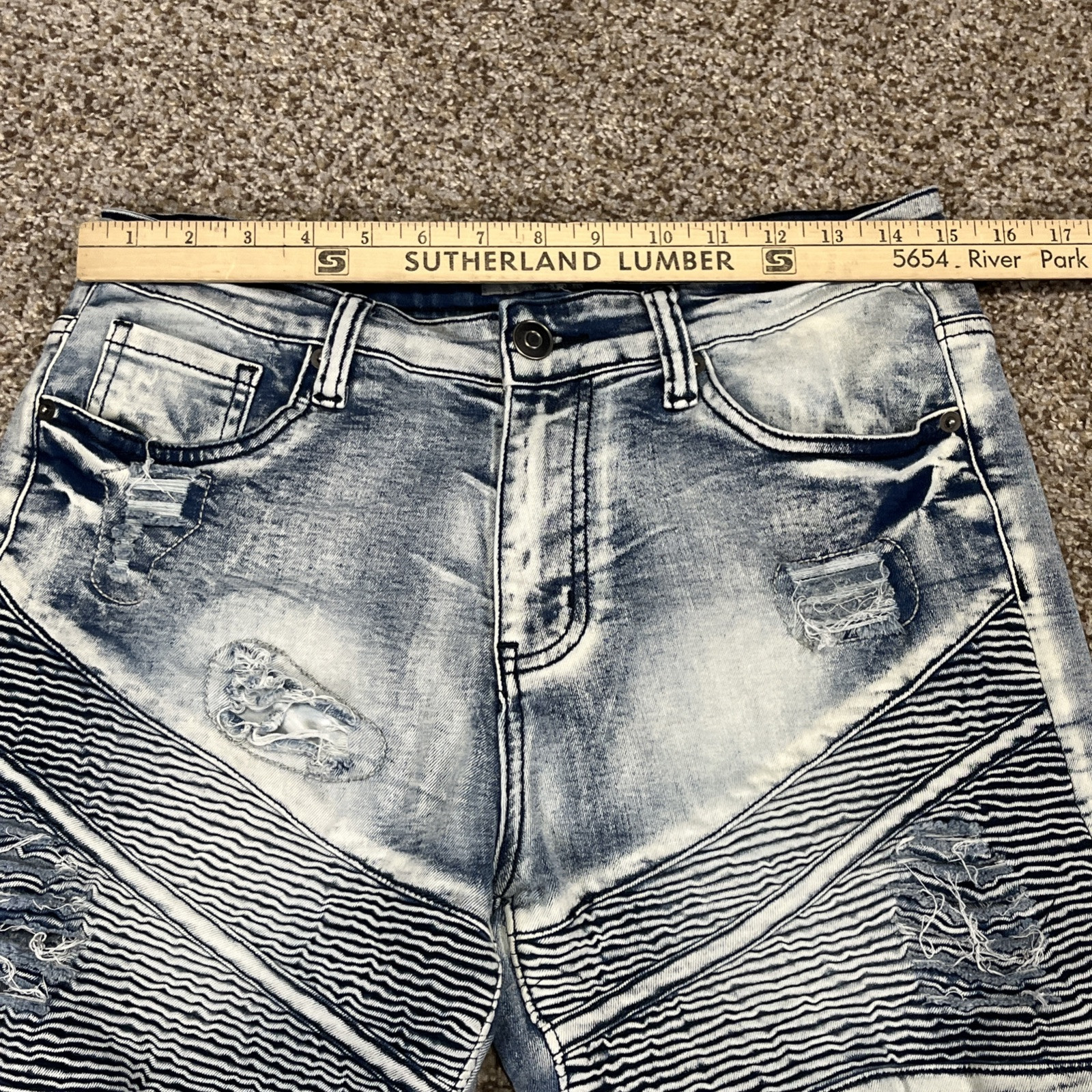 CJ Black Premium Men's Moto Denim Jean Shorts 30 Blue Distressed - View 6