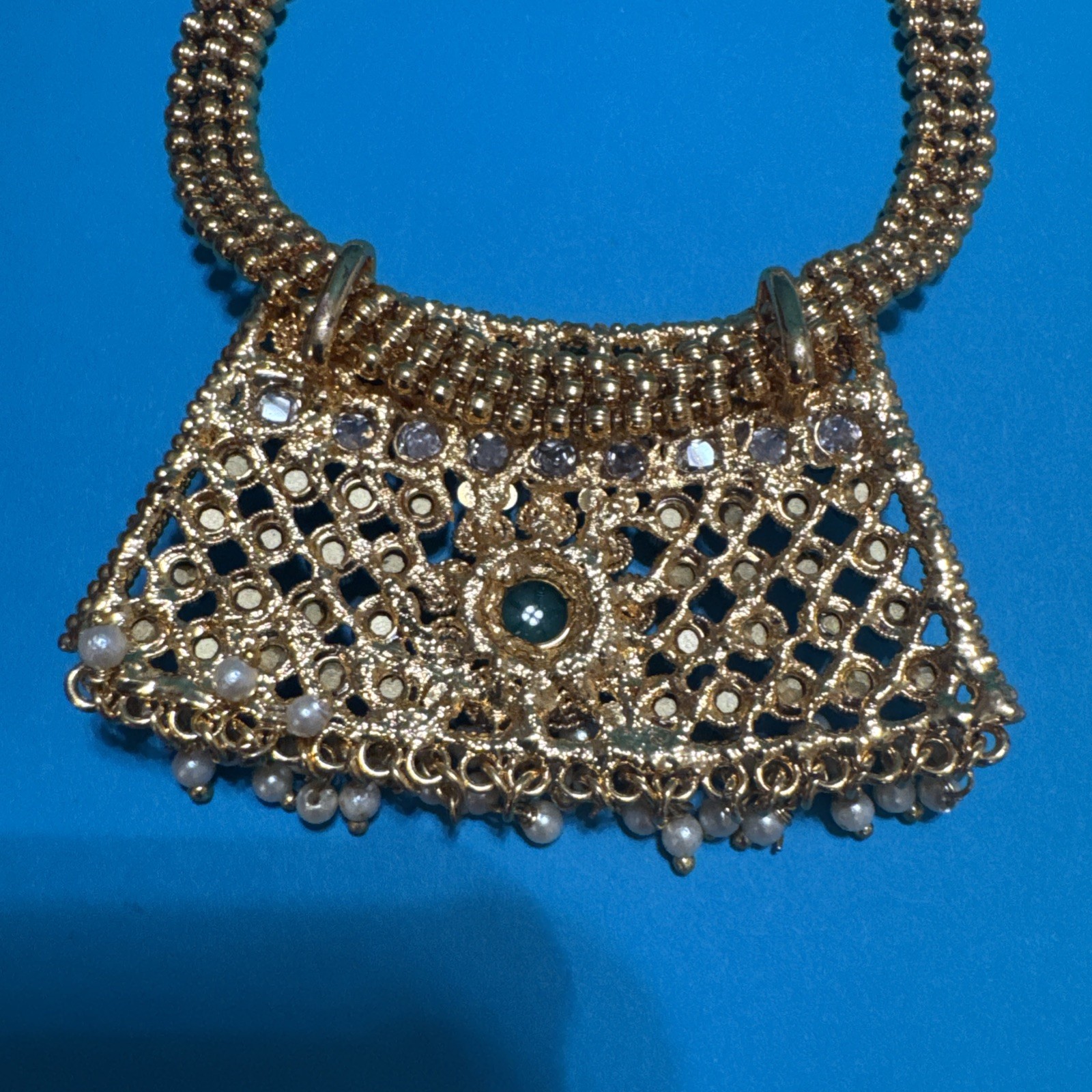 Rectangular Shaped Kundan Necklace With Rhineston… - image 9