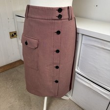 Me Em Skirt Size 12 Burgundy Checked Straight Pencil Button Front Pocket