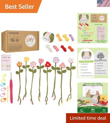 All-in-One Crochet Kit for Beginners: 8 Flower Bookmark Crafts & Video Lessons