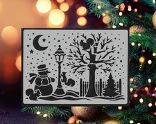 Winter Night Snowman  Squirrels Stencil 7" Template Holiday Crafts Snow Trees