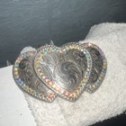 Men's Western Silver Triple Heart Rhinestone Floral Belt Buckle Fits 1.5in — photo 1