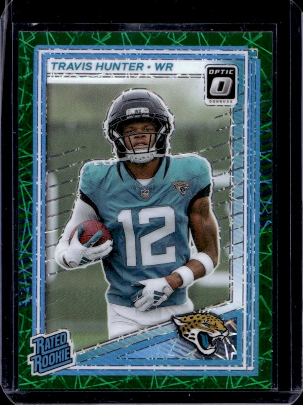 2025 Panini Donruss Optic Travis Hunter Rated Rookie Green Velocity Prizm #201
