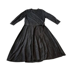 Talbots Merino Wool Silver Sparkle Black Midi Wrap Dress M