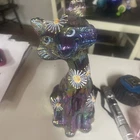 VINTAGE FENTON HAND PAINTED CARNIVAL GLASS "CAT" FIGURINE ARTIST SIGNED  C SMITH