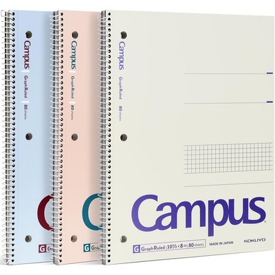 Spiral Notebook with 5x5 Graph Paper, 3 Pack Campus 10-1/2'' x 8'' Subject Note...
