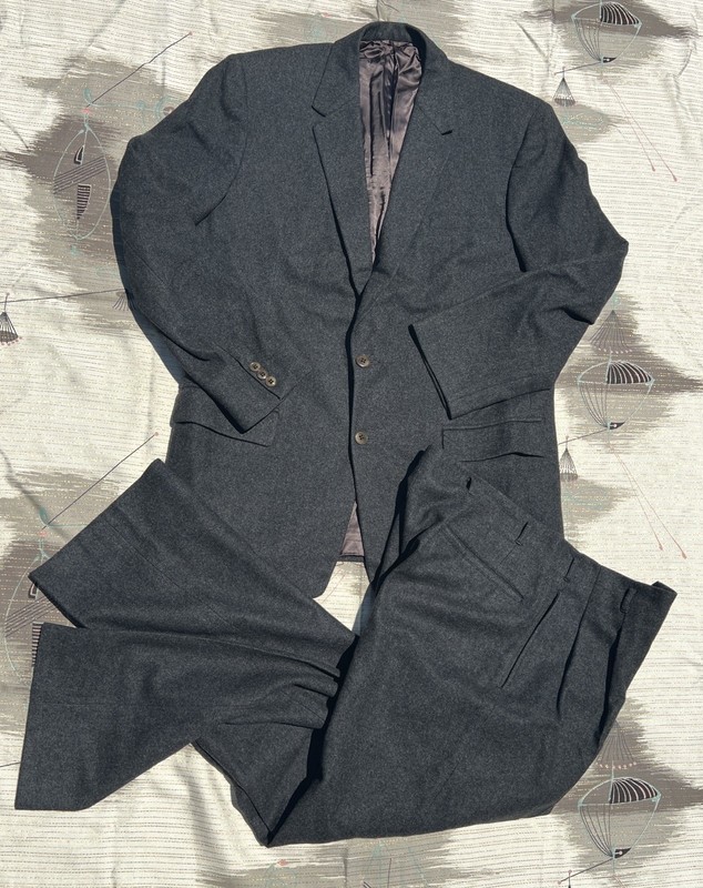 Vintage 1950s Wool Suit Set Gray Pants Jacket Blazer Pleated Trousers Zip