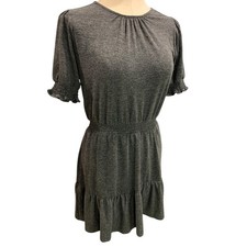 Small Petite Loft Heathered Gray Jersey Knit Dress Banded Waist
