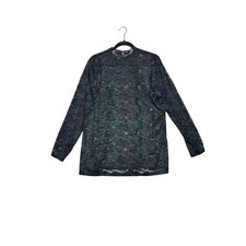 Sheer Stretch Lace Mock Neck Long Sleeve Top Black xl