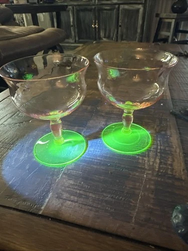 2 VTG Uranium Watermelon Wine Glasses WESTON Depression 6 oz No Chips