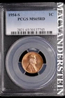 1954-S Lincoln Wheat Cent-PCGS MS 65 RD Choice Gem BU No Reserve #SLL264