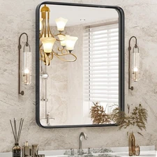 DUMOS Black Metal Framed Vanity Rounded Rectangle Bathroom Mirrors for Over