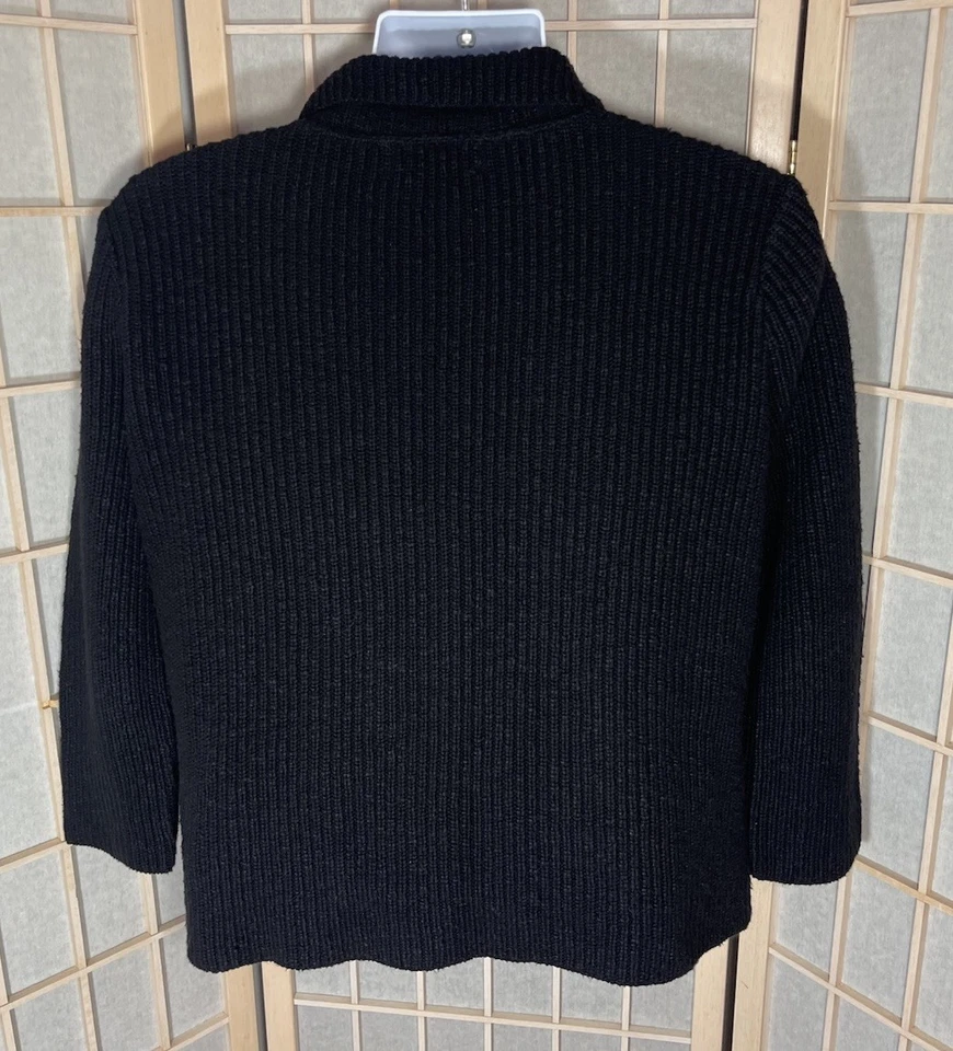 Cárdigan Willow L Grande Negro Acanalado Manga 3/4 Cuadrado Texturizado Suéter Abotonado Foto 3 de 4