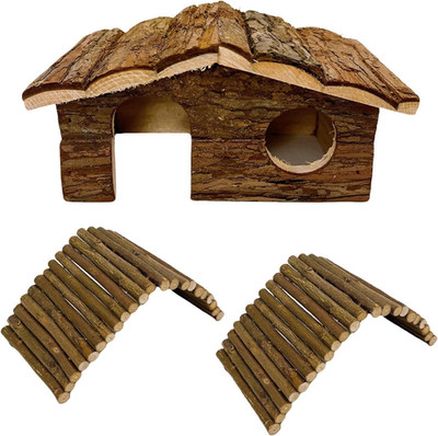 Natural Wood Hideout for Dwarf Hamster Cage Accessories Gerbil Rodent Log Hut